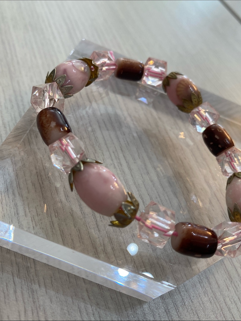 Handcrafted Pink Glass Bead Bracelet